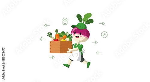 Vegetable Cartoons Delivering Fresh Produce, Agricultural Illustration on Black Background