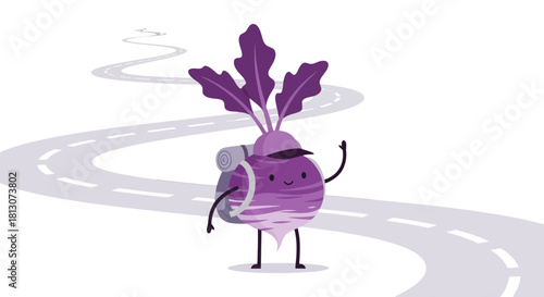 Vegetable Adventurer on the Road: Embarking on a Journey with Backpack and Smile