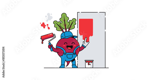 Vegetable Character Joyfully Painting a Wall in Vibrant Color Illustrative Design