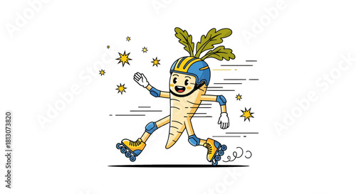 Vegetable Adventures: Roller-Skating Parsnip With Protective Gear and Starry Burst