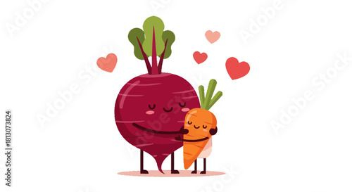Vegetable Affection: Heartfelt Embrace of Beet and Carrot, Expressing Endearing Love