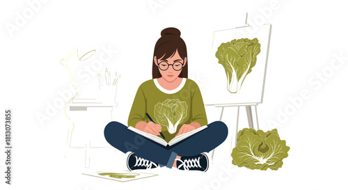 Vegetable Art Project: A Creative Endeavor Depicting Lettuce and Artistic Exploration