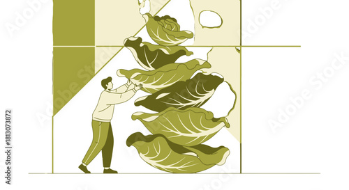 Vegetable Harvest: A Person Arranging Large Leaves for Artistic or Conceptual Display