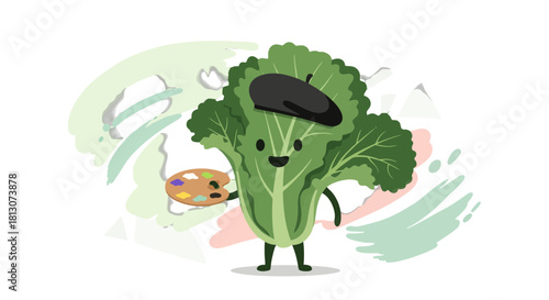 Vegetable Artist In A Fun Cartoon Characterization With Paint Palette And Black Beret
