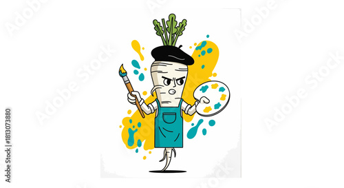 Vegetable Artist In A Beret Holding Brush And Palette, Creative And Expressive Illustration