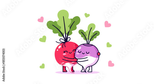 Vegetable Cuddles: A Heartfelt Display of Affection with Adorable Animated Radishes