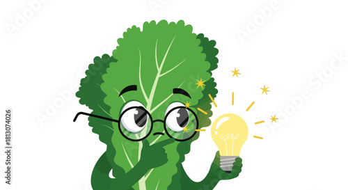 Vegetable Cartoon Character Experiencing an Illuminated Idea, Intelligence, and Invention
