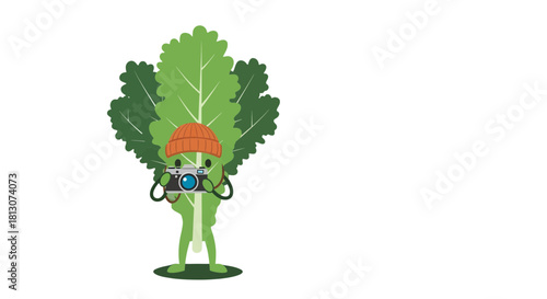 Vegetable Photographer Holding a Vintage Camera on Black Background Minimalist Illustration