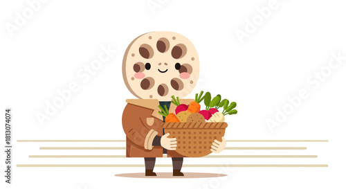 Vegetable Cartoons Bringing Fresh Produce, Showing Healthy Food Delivery Concept