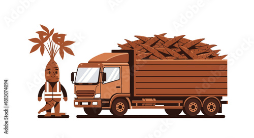 Vegetable Delivery: A Funny Carrot Character Supervising Truck Transportation