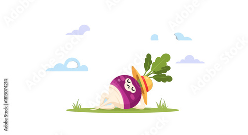 Vegetable Relaxation Under the Gentle Sky: A Whimsical and Playful Illustration