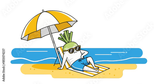Vegetable Relaxing And Sunbathing With Sunglasses On The Beach In The Sunshine