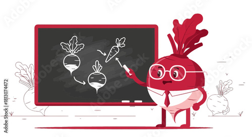 Vegetable Teacher Presenting a Chalkboard Lesson About Beetroots and Carrots Illustrations