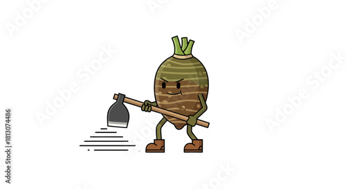 Vegetable Warrior with Axe, Ready for a Fight, Illustration on a Black Background