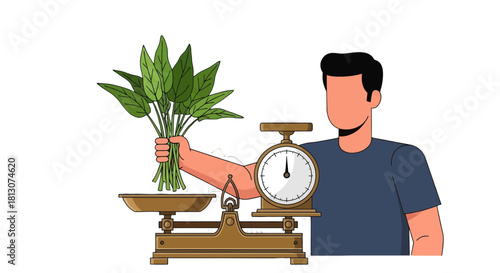 Weighing Fresh Leaves: A Farmer Assessing Harvest Yield Using Vintage Scale