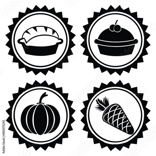 A black silhouette of a Thanksgiving potluck label