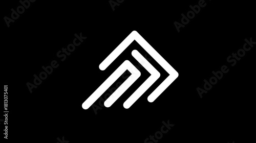Modern minimalist abstract geometric arrow pointing up and right on black background for progress and direction concept