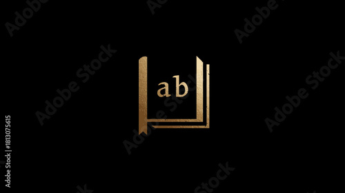 Golden abstract book icon with 'ab' letters on black background, elegant minimalist design for education, knowledge, or business concept.