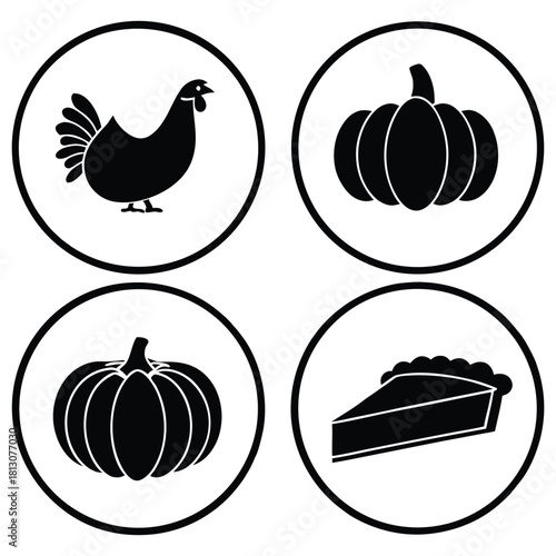 A black silhouette of a Thanksgiving potluck label
