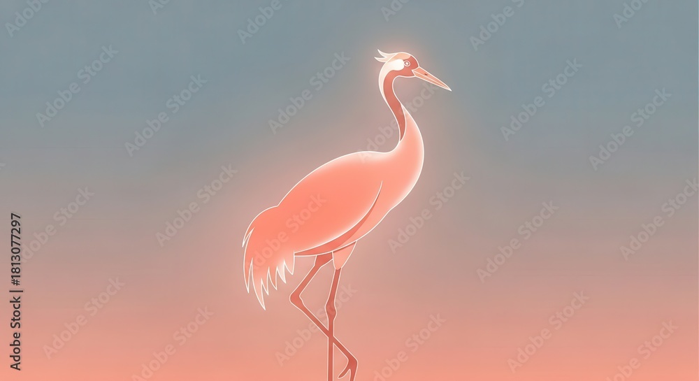 Obraz premium Stylized illustration of a glowing wading bird against a soft, muted background