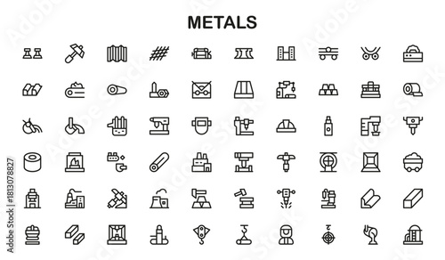 Metals Industry modern outline Icon pack– Modern Minimal Vector Symbols for Steel, Iron, and Metalwork