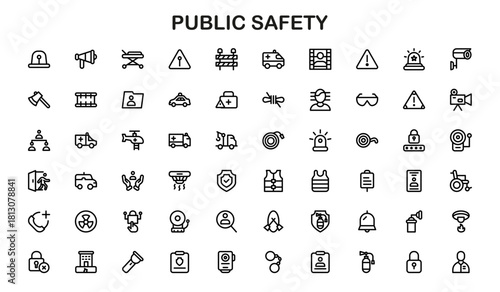 Public Safety Line Icon bundle – Modern Vector Icons for Emergency, Security, and Protection in Professional Outline Style