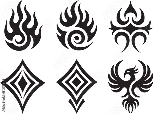 Tribal flame phoenix and diamond tattoo designs collection