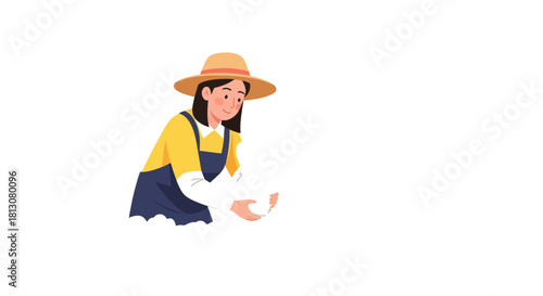Woman Gardener Planting Seeds in the Soil Cultivating the Land Harvesting a Crop