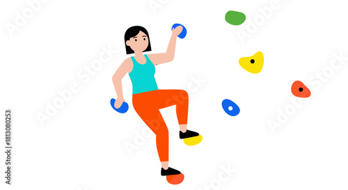 Woman Climbing a Wall in Geometric Illustration Depicting Reaching for Success