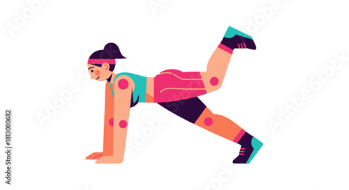 Woman Exercising, Perfect Training Demonstration Vector Illustration on Black Background