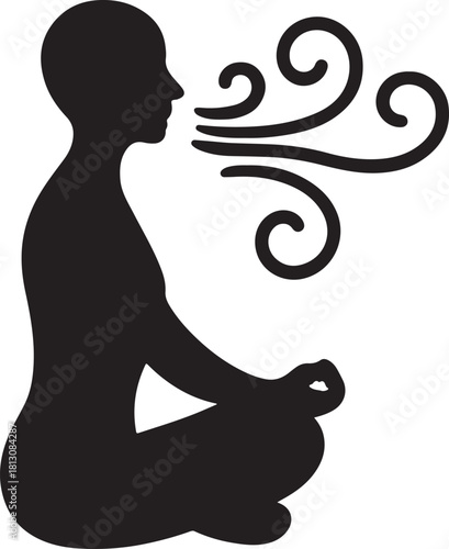 Breathwork practitioner silhouette icon with flowing air