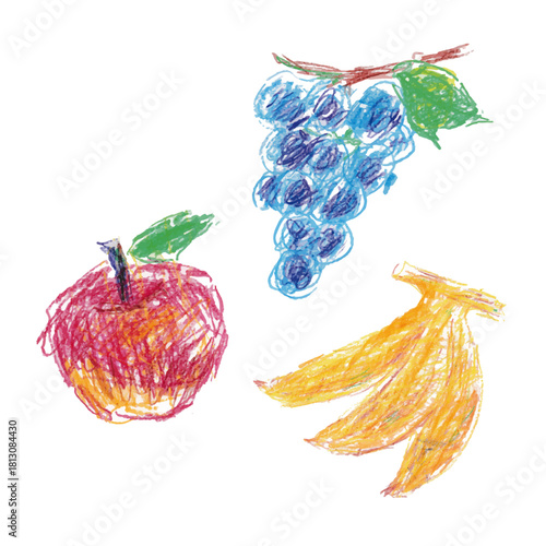 クレヨンで描いた落書きフルーツセット