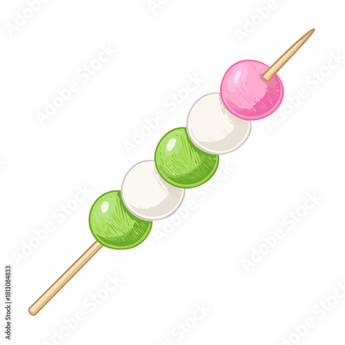 Colorful Mochi Dumplings Skewered Dessert Illustration Isolated