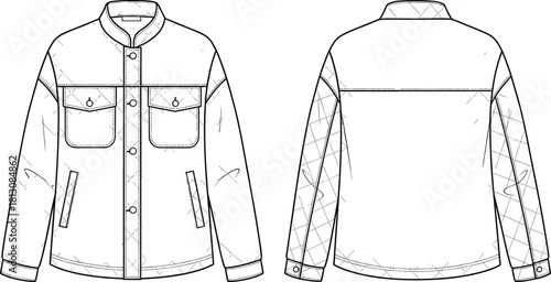 Full shart, colar, shacket, vector, flat