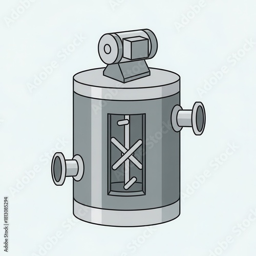 Industrial mixing vessel with top mounted agitator mechanism shown in cross section