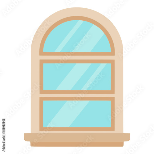 White curved narrow window flat color vector illustration template design