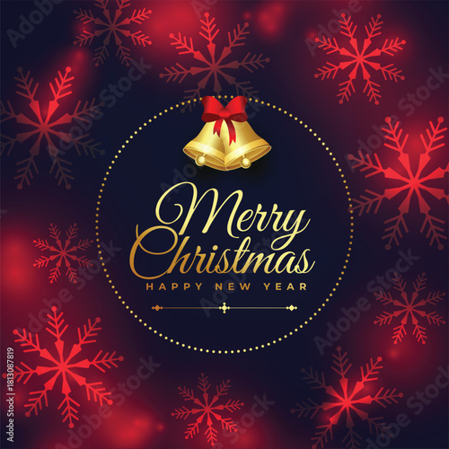 bright merry christmas event card in snowflake concept background