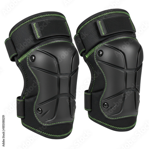 Black Knee Pads with Green Stitching and Adjustable Straps