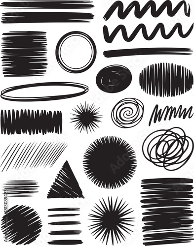 Wallpaper Mural Collection of hand drawn black ink scribble shapes and textures Torontodigital.ca