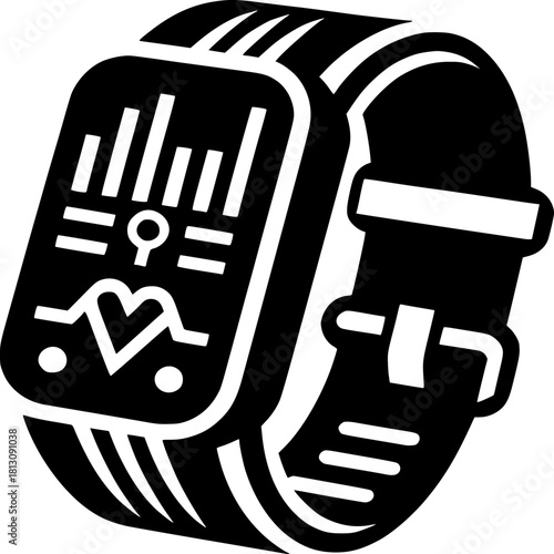Wearable Health Tracker Icon - Geometric Monochrome Vector Design for Fitness Tracker Biometric Monitor Health Monitoring Smart Watch Vital Sign Activity
