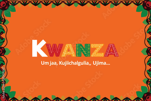 Kwanzaa celebration text with decorative border and Swahili phrases kwanzaa african culture holiday African American