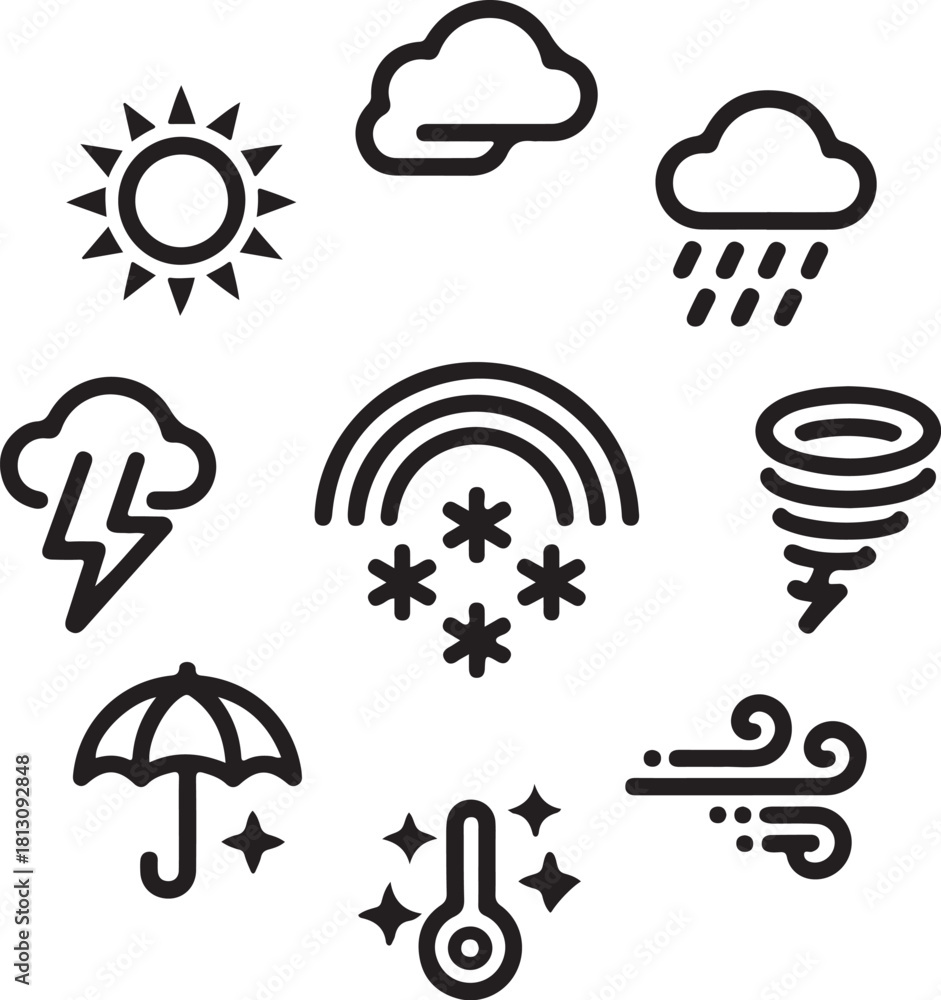 Fototapeta premium Collection of weather icons representing different atmospheric conditions