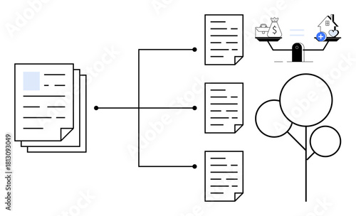 Document management concept. Document organization and workflow in financial, business, and creative systems. Document management ensures optimized operations and supports efficient data