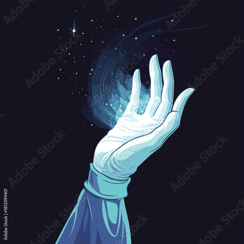White glove hand conjuring something mysterious  , vector style simple color
