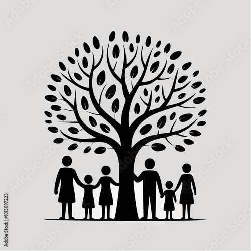 Family Tree with Colorful Leaves Representing Diversity and Unity.