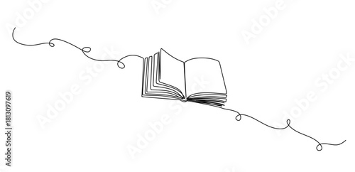 Continuously one line draws an open book with flying pages. educational equipment illustration back to school theme for website landing page. book banner single line drawing