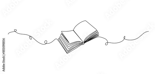 Continuously one line draws an open book with flying pages. educational equipment illustration back to school theme for website landing page. book banner single line drawing