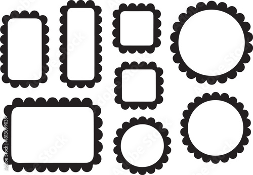 Collection of decorative scalloped edge frames and borders on white background