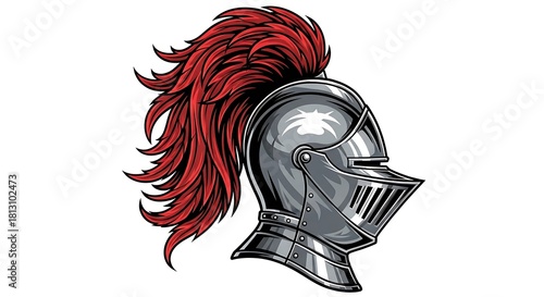 Medieval Knight Helmet with Red Plume.