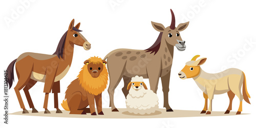 Cartoon animals horse lion unicorn sheep goat farm wildlife nature cute mammal zoo